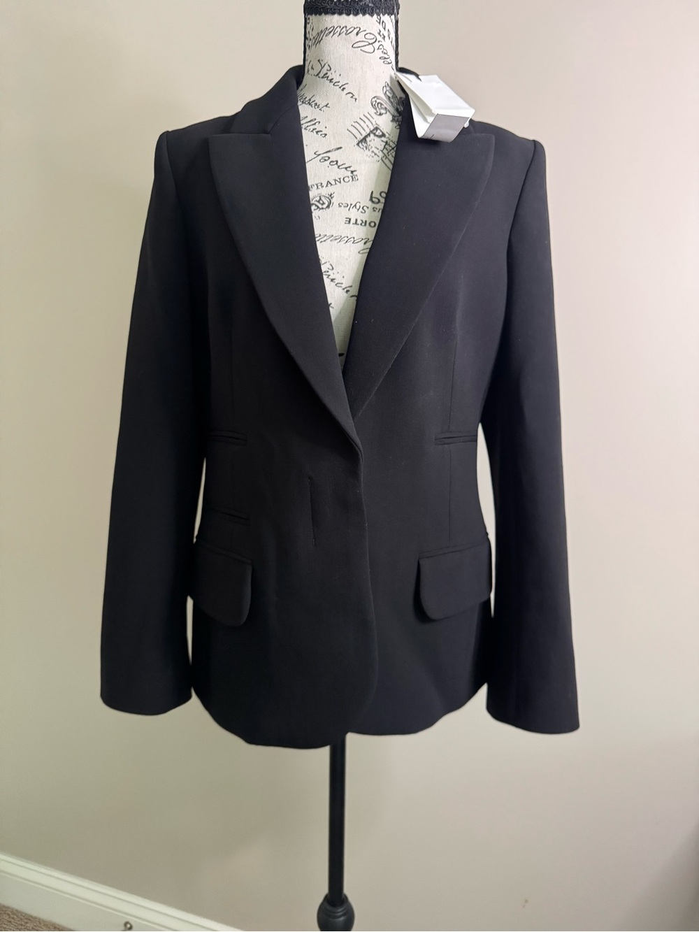 NWT Another Tomorrow Doppio Black Peak-Lapel Blazer IT 42 US 6